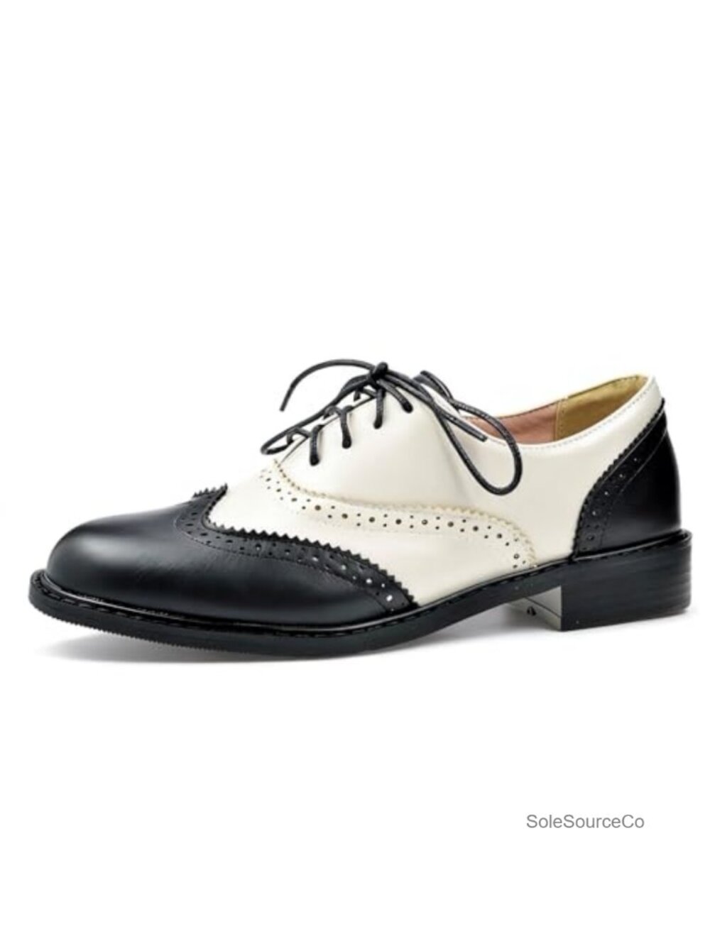Women's Saddle Oxford Shoes 50s Two Tone Retro Wingtip Lace Up Faux Leather